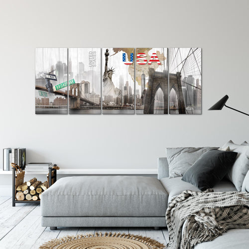 Runa Art Wandbild XXL New York Wohnzimmer Büro 200 x 80 cm Bunt 5 Teilig - Made in Germany - 034755a