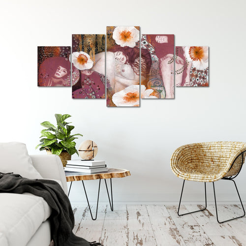 Runa Art - Bilder Collage Gustav Klimt 200 x 100 cm 5 Teilig XXL Wanddekoration Design Rosa 018551b