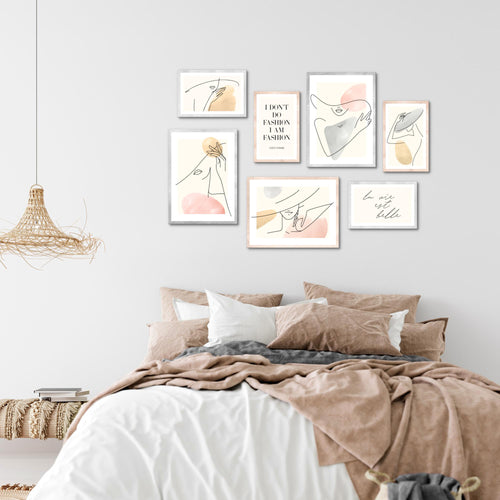 Novart Wandbilder Fashion - KOMPLETT AUFHÄNGFERTIG - mit Spruch Wohnzimmer Mädchen Teenager - 7 Moderne Mood-Bilder - N022071a