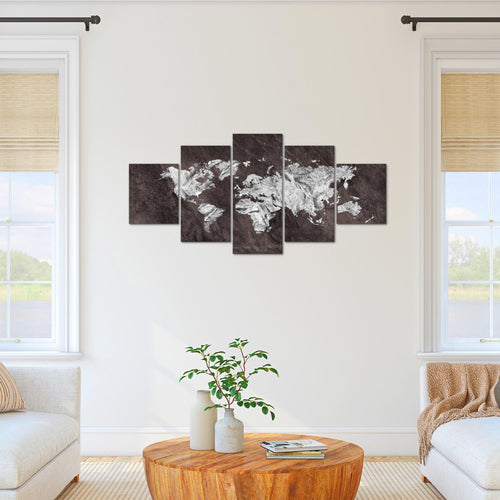 Runa Art Bild Büro Wohnzimmer Weltkarte 5 Teilig Landkarte Beton Braun Wandbilder auf Vlies Leinwand 002953b