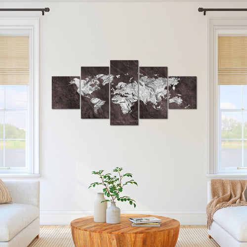 Runa Art - Bilder Weltkarte 200 x 100 cm 5 Teilig XXL Wanddekoration Design Braun 002951b