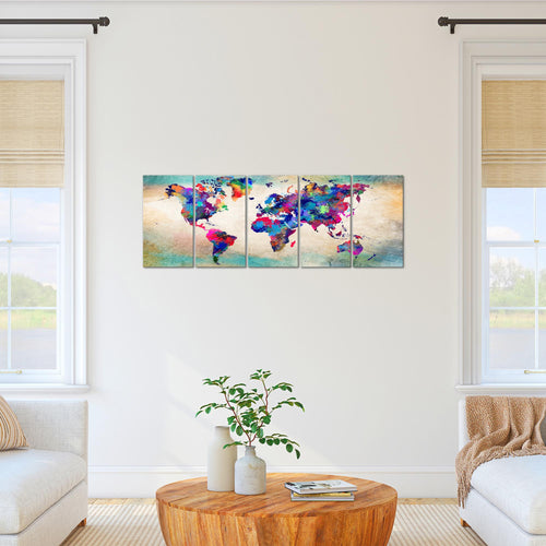 Runa Art Bild Weltkarte Wandbilder auf Vlies Leinwand 5 Teilig Wanddekoration Büro Wohnzimmer 013356a