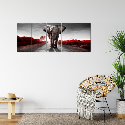 Runa Art Bild Afrika Elefant Wandbilder auf Vlies Leinwand 5 Teilig Wanddekoration Wohnzimmer Schlafzimmer 042656b
