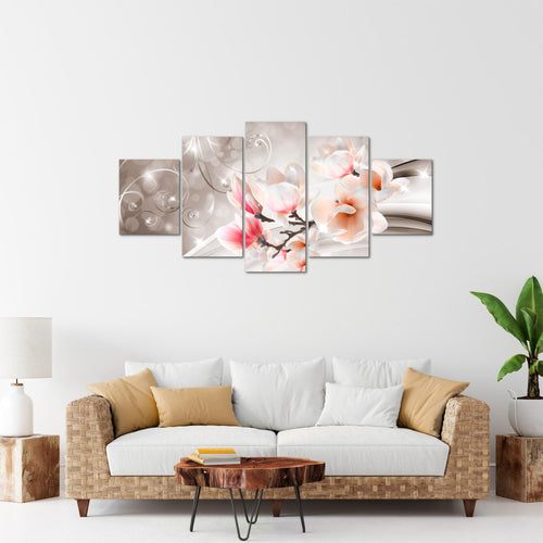 Runa Art Bild Wohnzimmer Schlafzimmer Blumen Abstrakt 5 Teilig Diamant Beige Braun Wandbilder auf Vlies Leinwand 035353b