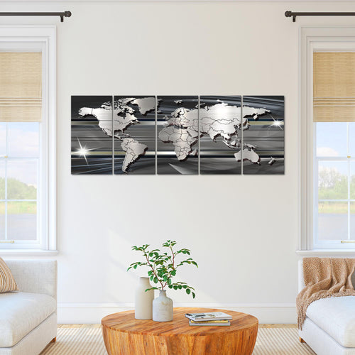 Runa Art Wandbild XXL Weltkarte Büro Wohnzimmer 200 x 80 cm Schwarz Weiss 5 Teilig - Made in Germany - 107955a