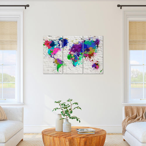 Runa Art Wandbilder Weltkarte Bild XXL Büro Wohnzimmer Bunt Steinwand 120 x 80 cm 3 Teilig 107531b