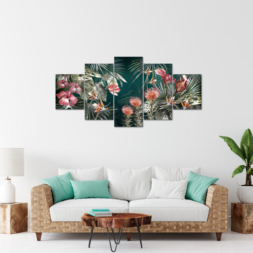 Runa Art Bild Wohnzimmer Schlafzimmer Blumen 5 Teilig Vintage Natur Grün Bunt Wandbilder auf Vlies Leinwand 043353a