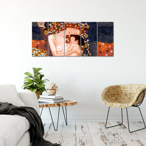 Runa Art Bild Gustav Klimt Mutter und Kind Wandbilder auf Vlies Leinwand 5 Teilig Wanddekoration Wohnzimmer 700256a
