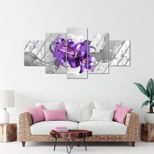 Runa Art - Bilder Blumen Lilien 200 x 100 cm 5 Teilig XXL Wanddekoration Design Violett Lila 017351c