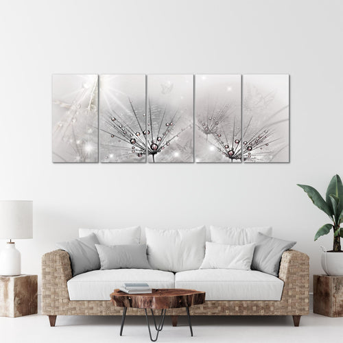 Runa Art Wandbild XXL Pusteblume Wohnzimmer Schlafzimmer 200 x 80 cm Grau 5 Teilig - Made in Germany - 016955c
