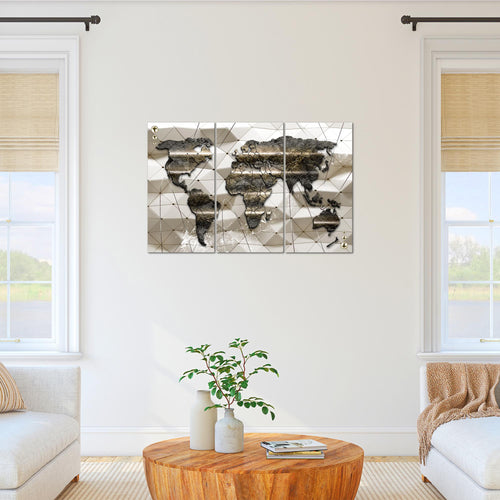 Runa Art Wandbilder Weltkarte Bild XXL Büro Wohnzimmer Braun 3D Effekt 120 x 80 cm 3 Teilig 005231a