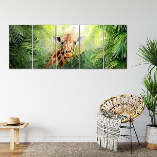 Runa Art Wandbild XXL Giraffe Abstrakt Wohnzimmer Schlafzimmer 200 x 80 cm Grün 5 Teilig - Made in Germany - 037555c