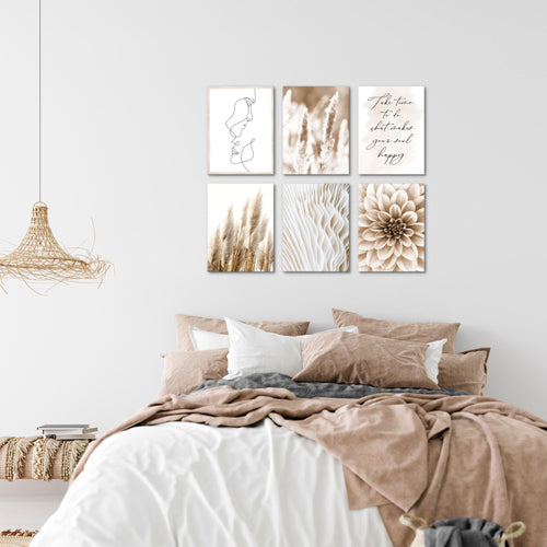 Novart Wandbilder - KEIN EXTRA RAHMEN BENÖTIGT - Wohnzimmer Schlafzimmer - Bilder Modern Boho Pampasgras - Beige - N013365a