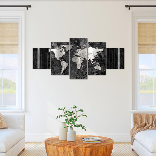 Runa Art - Bilder Weltkarte 200 x 100 cm 5 Teilig XXL Wanddekoration Design Schwarz 107351a