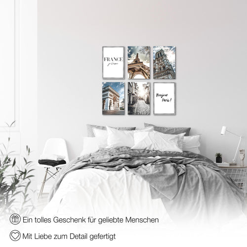Novart Wandbilder Set Paris France - KOMPLETT AUFHÄNGFERTIG - Made in Germany - Moderne Bilder  Wohnzimmer Schlafzimmer - N005164a
