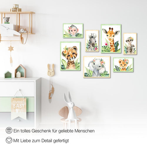 Novart Wandbilder Tiere Afrika - KOMPLETT AUFHÄNGFERTIG - Grau Kinderzimmer Mädchen Junge - 7 Moderne Mood-Bilder - N017371b