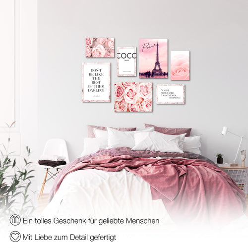 Novart Wandbilder Blumen Coco - KOMPLETT AUFHÄNGFERTIG - Beauty Rosa Zitate Mädchenzimmer Teenager - 7 Moderne Mood-Bilder - N016171a