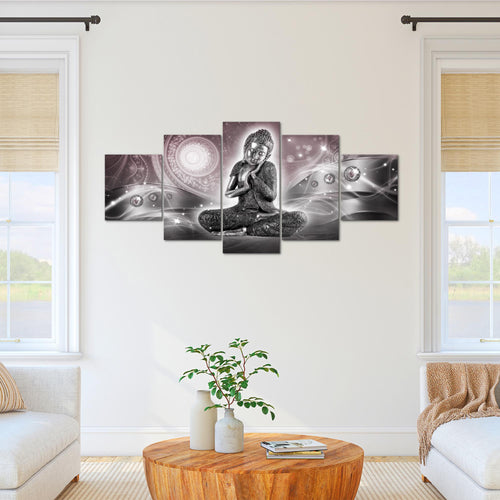 Runa Art - Bilder Buddha Zen 200 x 100 cm 5 Teilig XXL Wanddekoration Design Rosa Grau 041651c