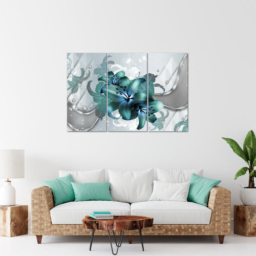 Runa Art Wandbilder Blumen Lilien Bild XXL Wohnzimmer Schlafzimmer Grau Türkis Abstrakt 120 x 80 cm 3 Teilig 016531a