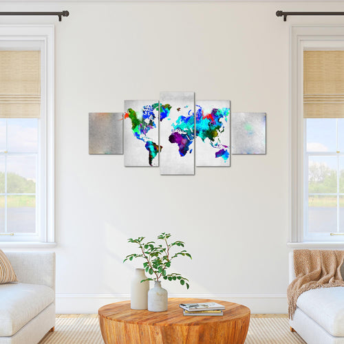 Runa Art Bild Büro Wohnzimmer Weltkarte 5 Teilig Stein Beton Bunt Wandbilder auf Vlies Leinwand 108853b