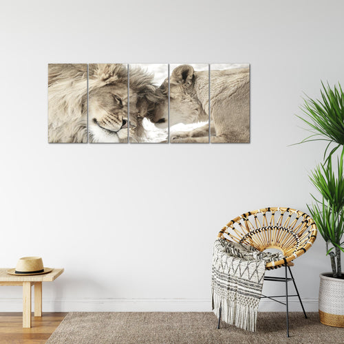 Runa Art Bild Löwen Liebe Wandbilder auf Vlies Leinwand 5 Teilig Wanddekoration Wohnzimmer Schlafzimmer 002156b