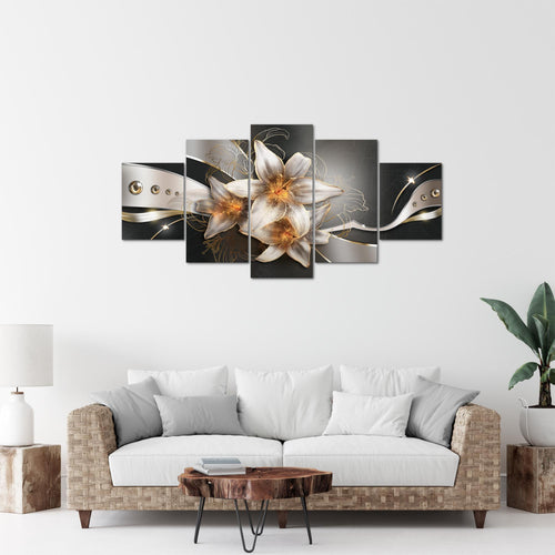 Runa Art Bild Wohnzimmer Schlafzimmer Blumen Lilien 5 Teilig Abstrakt Gelb Gold Wandbilder auf Vlies Leinwand 039653a