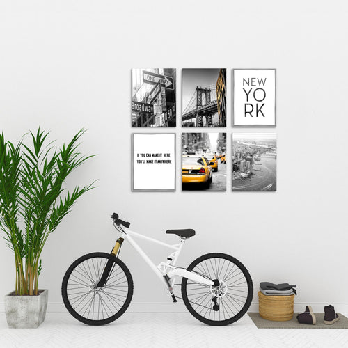 Novart Wandbilder - KEIN EXTRA RAHMEN BENÖTIGT - Wohnzimmer Schlafzimmer - Bilder Modern New York City Taxi - Gelb Grau - N006365a
