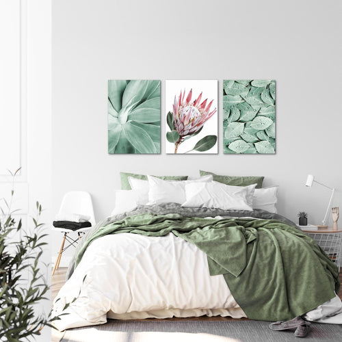 Novart AUFHÄNGFERTIG - Wandbilder Set Wohnzimmer Grüne Blätter - Schlafzimmer Bild Natur N005336a