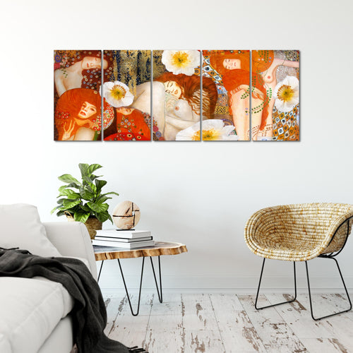 Runa Art Wandbild XXL Collage Gustav Klimt Wohnzimmer 200 x 80 cm Rot 5 Teilig - Made in Germany - 018555a