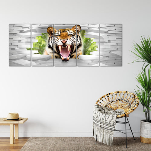 Runa Art Wandbild XXL Tieger Abstrakt Wohnzimmer Schlafzimmer 200 x 80 cm Bunt 5 Teilig - Made in Germany - 037455a