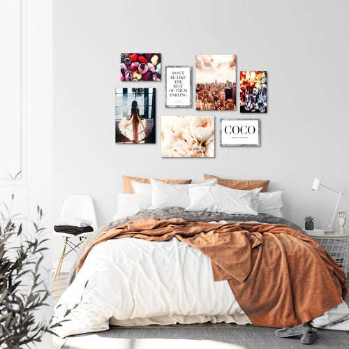 Novart Wandbilder Fashion - KOMPLETT AUFHÄNGFERTIG - New York Wohnzimmer Mädchen Teenager - 7 Moderne Mood-Bilder - N016271a