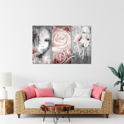 Runa Art Wandbilder Blumen Vintage Bild XXL Wohnzimmer Schlafzimmer Bunt Frau 120 x 80 cm 3 Teilig 039331a