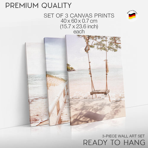 Novart Bilder Set Landschaft - KEIN EXTRA RAHMEN BENÖTIGT - Wandbilder für Wohnzimmer Schlafzimmer Büro - 3 Teilig Deko Strand - N038136b