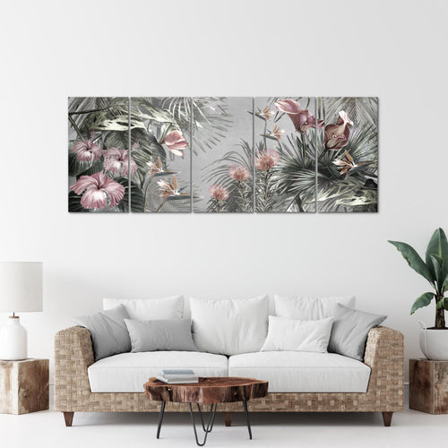 Runa Art Wandbild XXL Blumen Wohnzimmer Schlafzimmer 200 x 80 cm Grau 5 Teilig - Made in Germany - 043355c