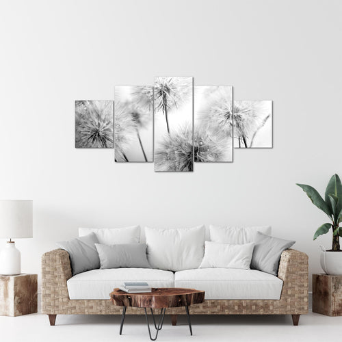 Runa Art Bild Wohnzimmer Schlafzimmer Blumen Pusteblumen 5 Teilig Natur Schwarz Weiss Wandbilder auf Vlies Leinwand 042053c