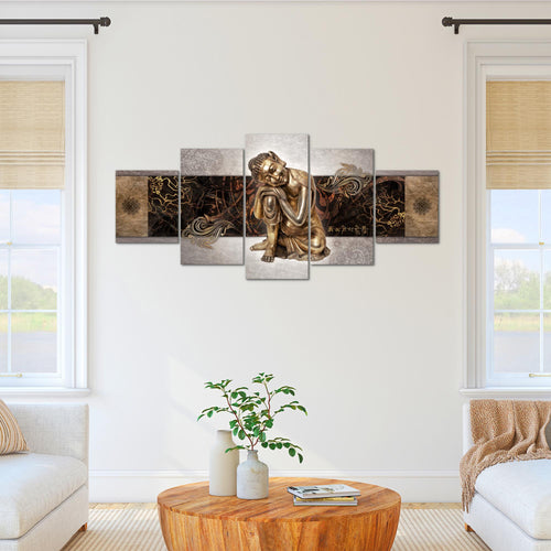 Runa Art - Bilder Buddha Zen 200 x 100 cm 5 Teilig XXL Wanddekoration Design Beige 041351c