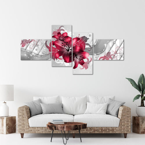 Runa Art Bild XXL 4 Teilig Blumen Lilien 200 x 100 cm Kunstdruck auf Vlies Leinwand Wanddeko Wohnzimmer Schlafzimmer 017341b