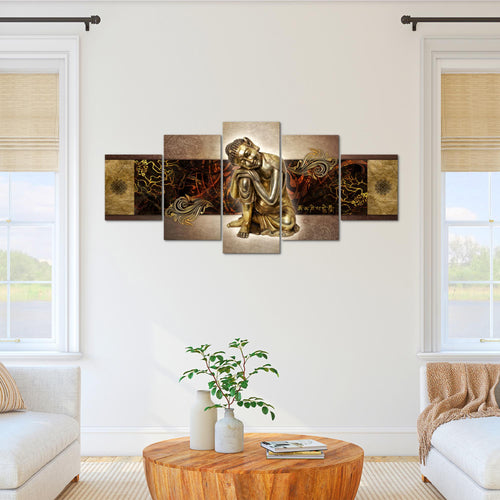 Runa Art - Bilder Buddha Zen 200 x 100 cm 5 Teilig XXL Wanddekoration Design Gold 041351a