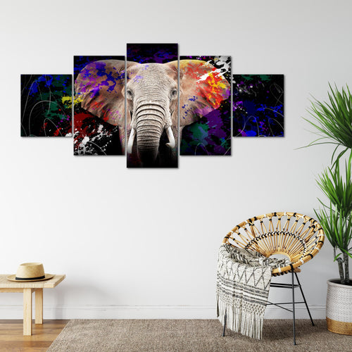 Runa Art - Bilder Tiere Bunt Elefant 200 x 100 cm 5 Teilig XXL Wanddekoration Design Schwarz 040851c