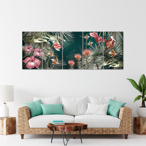 Runa Art Wandbild XXL Blumen Wohnzimmer Schlafzimmer 200 x 80 cm Grün Bunt 5 Teilig - Made in Germany - 043355a