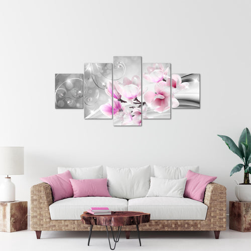 Runa Art Bild Wohnzimmer Schlafzimmer Blumen Abstrakt 5 Teilig 3D Optik Grau Rosa Wandbilder auf Vlies Leinwand 035353a