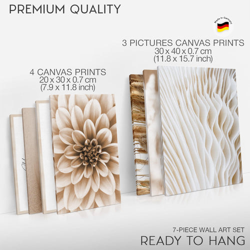 Novart Wandbilder Boho Pampasgras - KOMPLETT AUFHÄNGFERTIG - Beige Wohnzimmer Schlafzimmer - 7 Moderne Mood-Bilder - N013371a