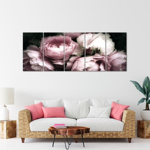 Runa Art Wandbild XXL Blumen Rosen Wohnzimmer Schlafzimmer 200 x 80 cm Schwarz Bunt 5 Teilig - Made in Germany - 039155a