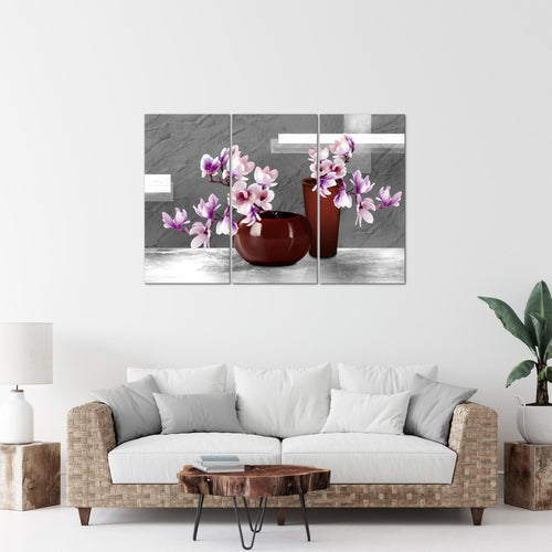 Runa Art Wandbilder Blumen Abstrakt Bild XXL Wohnzimmer Schlafzimmer Grau Rosa Blumenvase 120 x 80 cm 3 Teilig 035231c