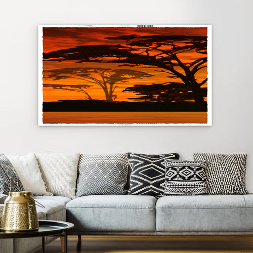 Runa Art - Bilder Afrika 200 x 100 cm 5 Teilig XXL Wanddekoration Design Sonnenuntergang Orange 000251a