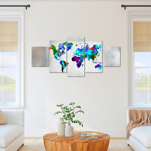 Runa Art - Bilder Weltkarte 200 x 100 cm 5 Teilig XXL Wanddekoration Design Bunt 108851b