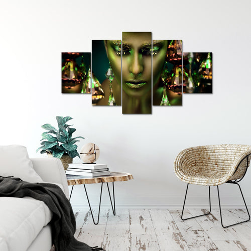 Runa Art Bild Wohnzimmer Schlafzimmer Frau Gesicht Lippen 5 Teilig Kosmetik Fashion Grün Gold Wandbilder auf Vlies Leinwand 042153b