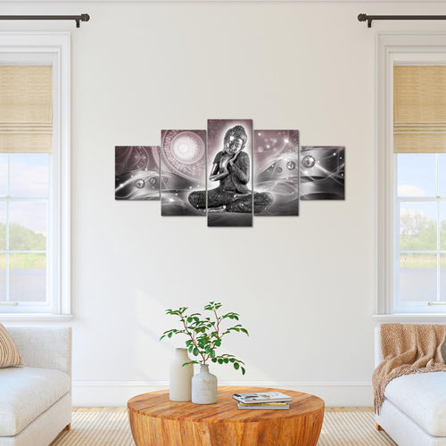 Runa Art Bild Wohnzimmer Schlafzimmer Buddha Zen 5 Teilig Feng Shui Rosa Grau Wandbilder auf Vlies Leinwand 041653c