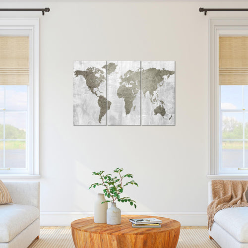 Runa Art Wandbilder Weltkarte Bild XXL Büro Wohnzimmer Braun Kontinente Stein 120 x 80 cm 3 Teilig 104331b