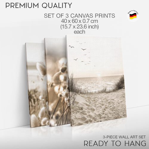 Novart Bilder Set Landschaft - KEIN EXTRA RAHMEN BENÖTIGT - Wandbilder für Wohnzimmer Schlafzimmer Büro - 3 Teilig Deko Natur - N035336a
